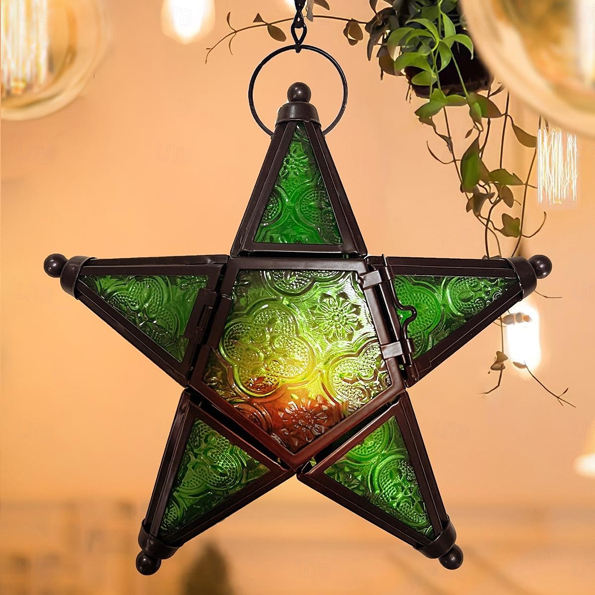 vintage jernkunst stjernelysholderlykt, femspiss hengende vindtett telysholder, dekorativ lyslykt i jernglass for hjem, bar, restaurant og gaveutdeling 2026 - $17.99 –P4