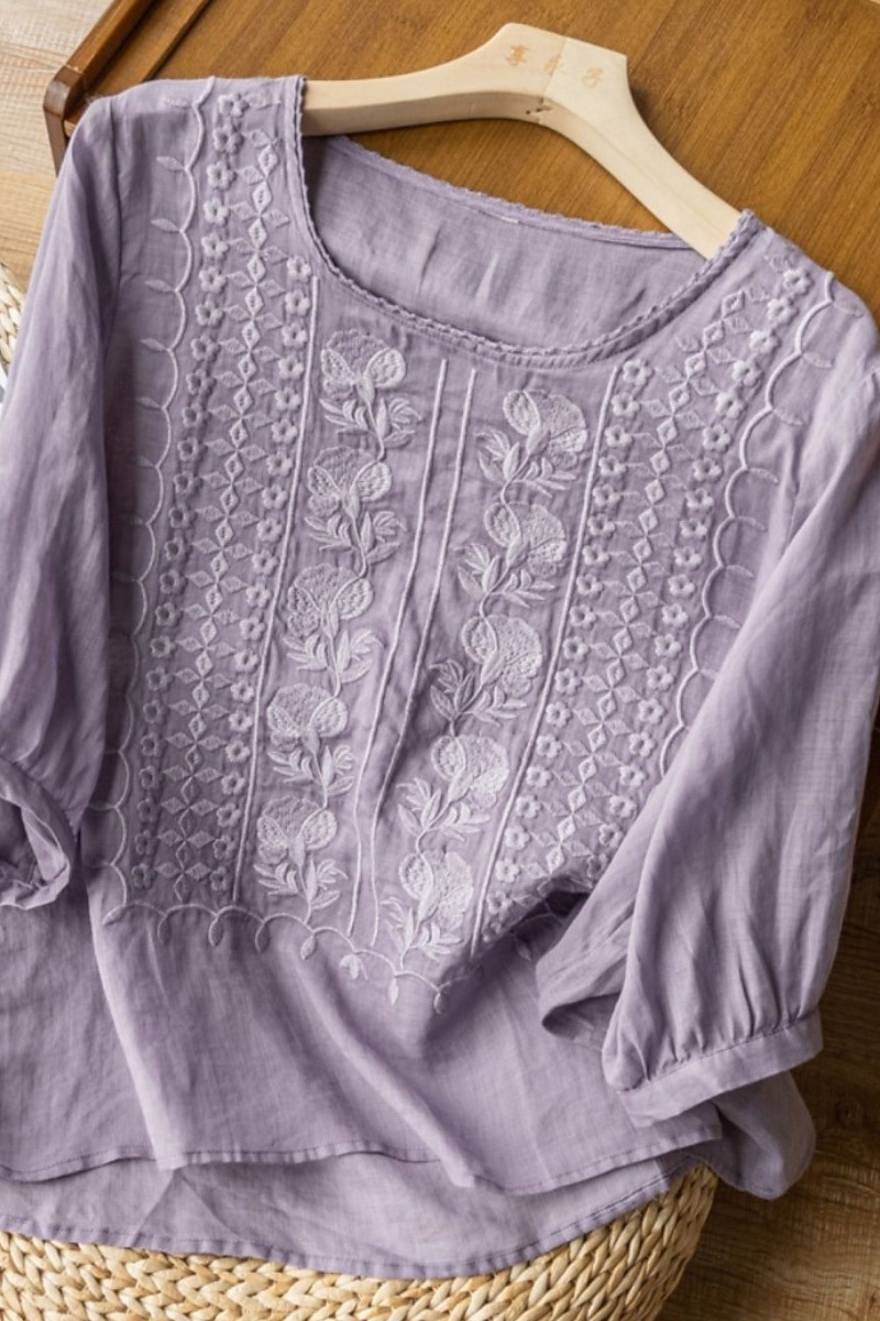 Damen Hemd Bluse Kunstbaumwollleinen Netz Einfach Modern Halbarm Rundhalsausschnitt Normale Oberteile Täglich Ferien Ausgehen Blau Weiß Gelb Purpur Khaki Sommer 2026 - $8.49 –P10