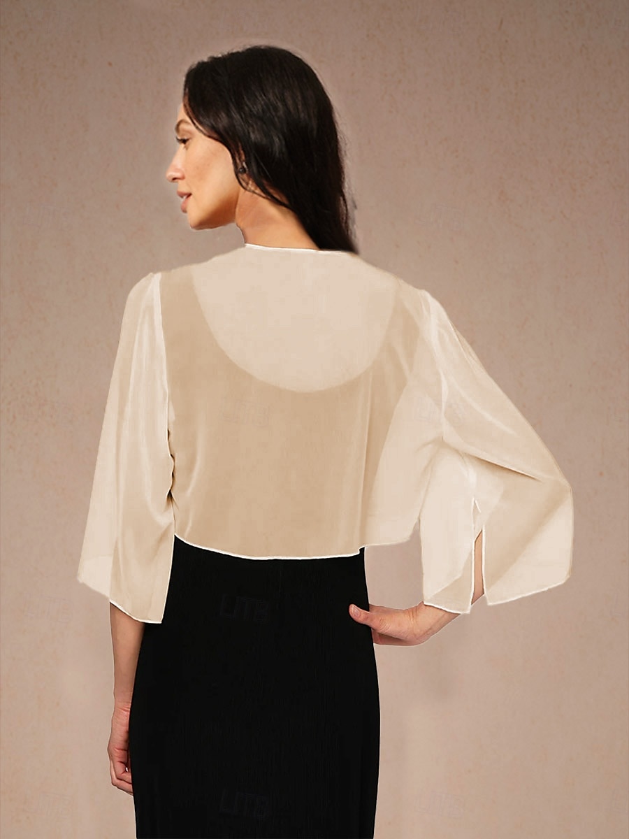 Women's Flowy Tops Chiffon Tops Solid Color Elegant 3/4 Length Sleeve Asymmetrical Crop Tops Wedding Guest Champagne Summer Spring Fall 2025 - $29.99 –P2