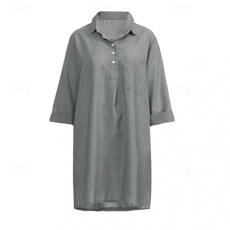 Mujer Mini vestido Vestidos con tacto de lino Vestido de Camisa Clásico Diario Festivos Noche Ajuste regular Plano Manga 3/4 Cuello Camisero Negro Caqui Verde Trébol Gris Verano 2026 - $18.99 –P10