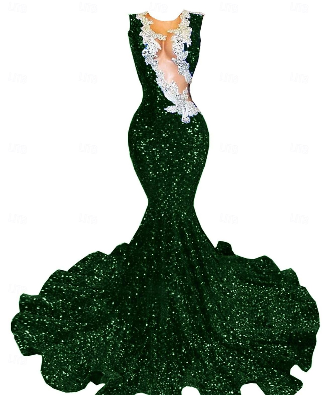 Meerjungfrau  Trompete Abendkleid Partykleid Abendparty Abschlussball Sweep  Brush Zug Ärmellos Schmuckstein-Ausschnitt Spandex mit Glitzer Perlen Pailletten 2025 - $245.99 –P7