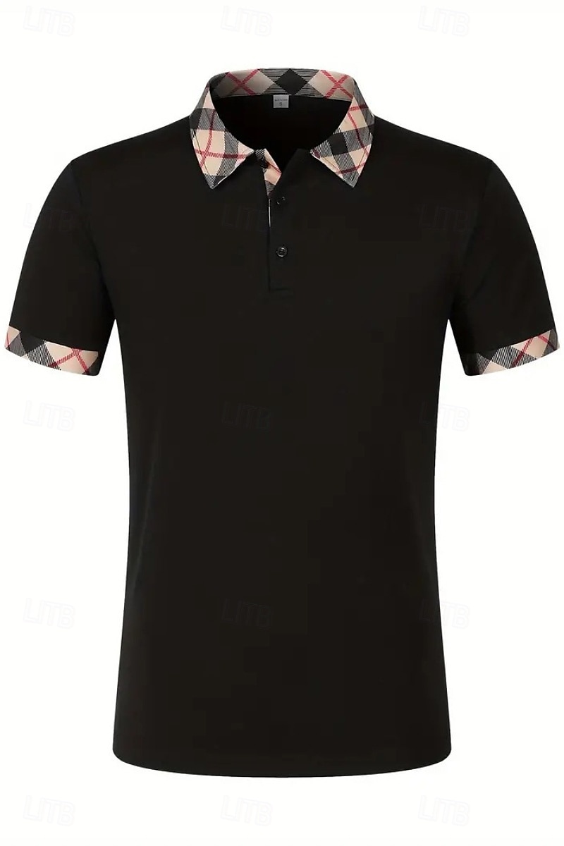 Men's Golf Shirt Golf Polos Shirts Formal Work Lapel Short Sleeve Modern Comfortable Color Block Patchwork Buttons Summer Spring Regular Fit Wine Apricot Black White Dark Navy Orange Golf Shirt 2025 - $19.99 –P13