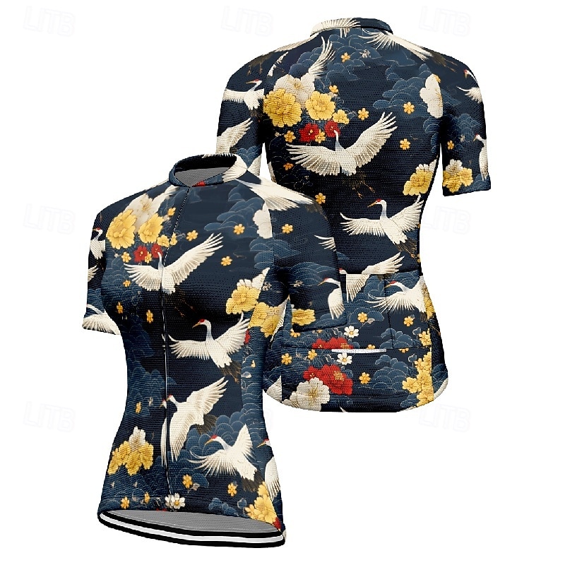 Női Biciklis ruházat Állat Virág Rövid ujjú Kerékpár Póló Dzsörzé 3 hátsó zsebbel Hegyi biciklizés Gyors szárítás Anatómiai tervezés Bélfonalszövet Légáteresztő Sport Fekete Piros Tengerészkék Ruházat 2026 - $23.99 –P10