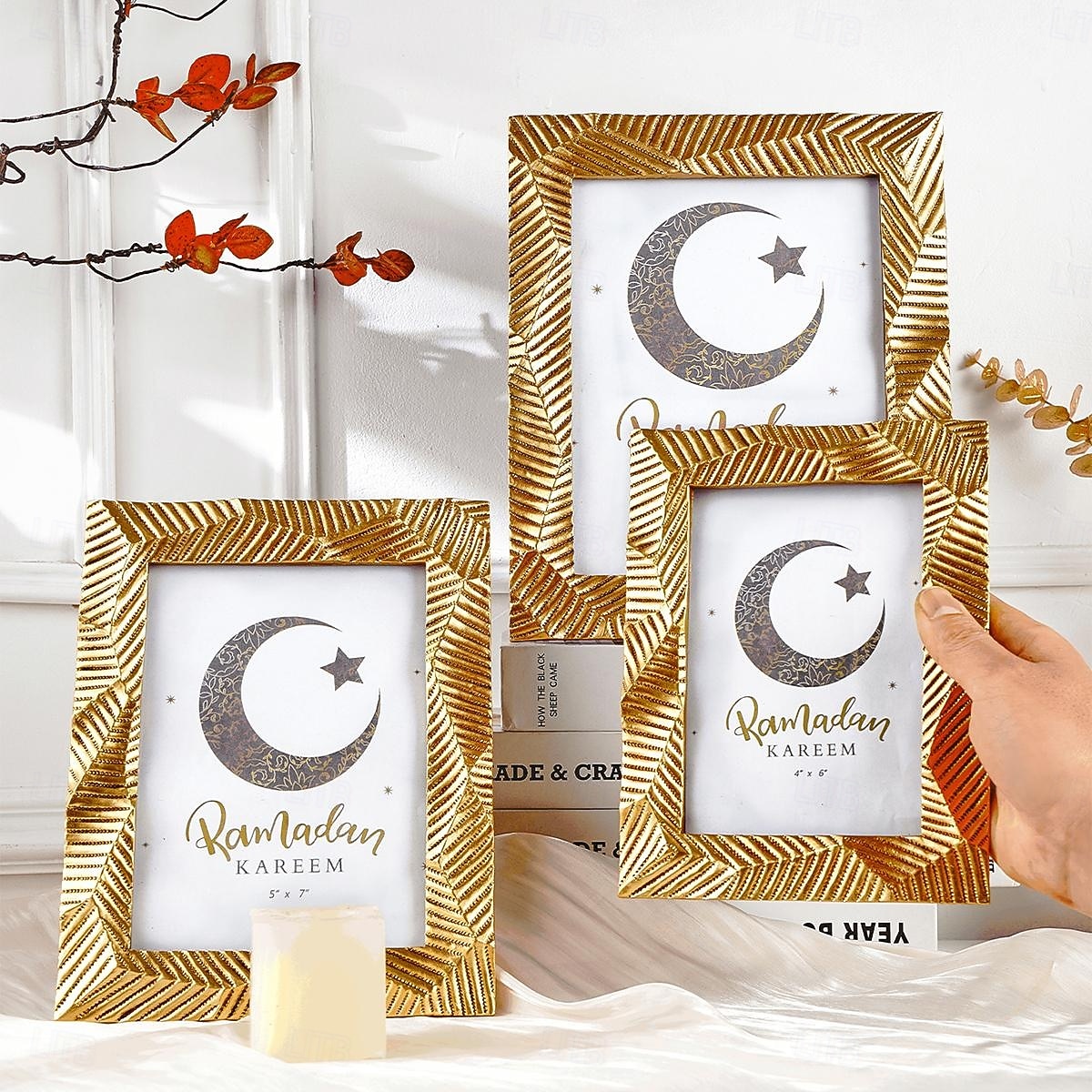 Ramadan Gold Resin Photo Frame, Vintage Picture Frame 4x6, 5x7, 6x8 Inch, Horizontal and Vertical Display, Islamic Festive Home Decor for Bedroom, Study, Office Desk 2025 - $14.49 –P13