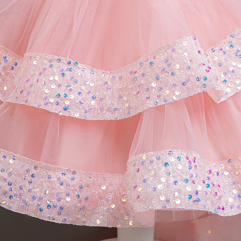Kids Girls' Party Dress Sequin Sleeveless Wedding Special Occasion Sequins Ruched Zipper Adorable Sweet Polyester Asymmetrical Party Dress Tulle Dress Summer Spring Fall 4-12 Years Pink Purple Green 2025 - $29.99 –P6