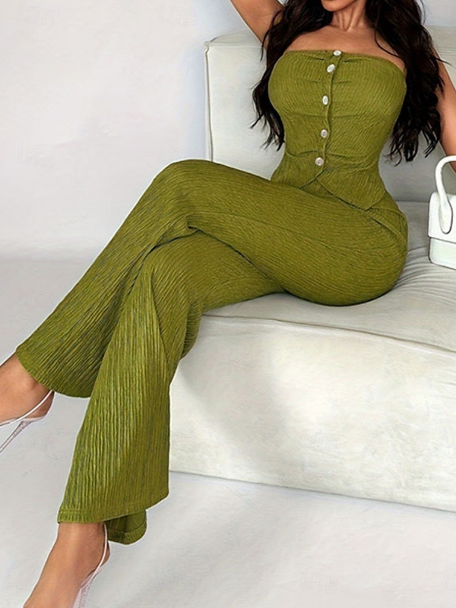 Per donna Moda Sexy Parte superiore del tubo Set di Pantaloni Senza Maniche Tinta unica Arricciato Senza schiena Club Bar Nero Verde Estate Vestibilità regolare del 2025 a $21.99 –P2
