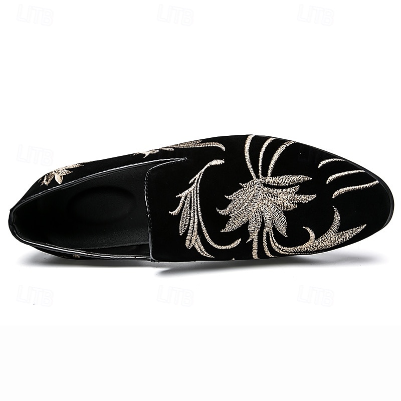 chaussures de bal pour hommes - mocassins en velours noir avec motif de blé brodé doré pour les occasions formelles de 2025 ? $42.99 –P5