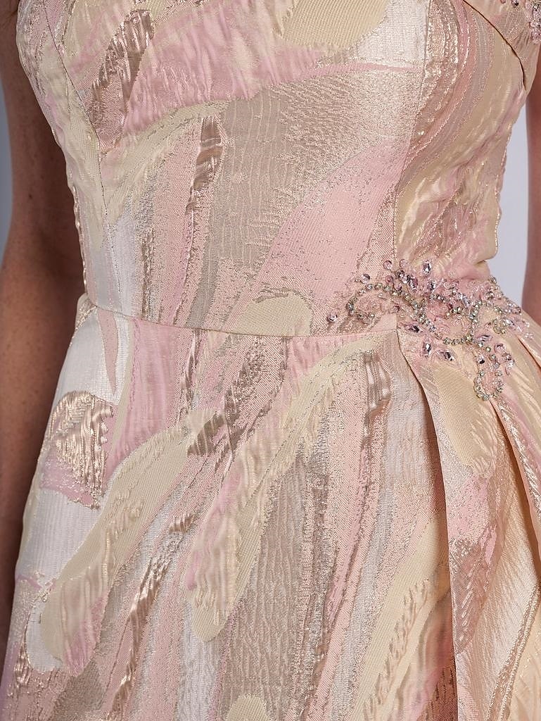 Jacquard Rózsaszín Gyöngyös A-vonalú Anyós Ruha Elegáns Vintage V Nyakú Padlóhosszú Poliészter Rövid Ujjú Csipke Hímzéssel Esküvői Vendég Ruha 2025 - $161.99 –P3