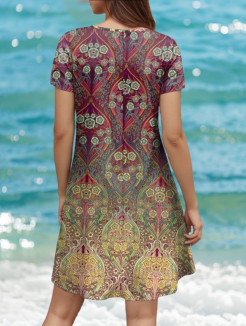 Women's Mini Dress T Shirt Dress Tee Dress A Line Dress Summer Dress Casual Daily Regular Fit Graphic Paisley Short Sleeve Crewneck Pink Red Blue Summer Spring 2025 - $23.99 –P2
