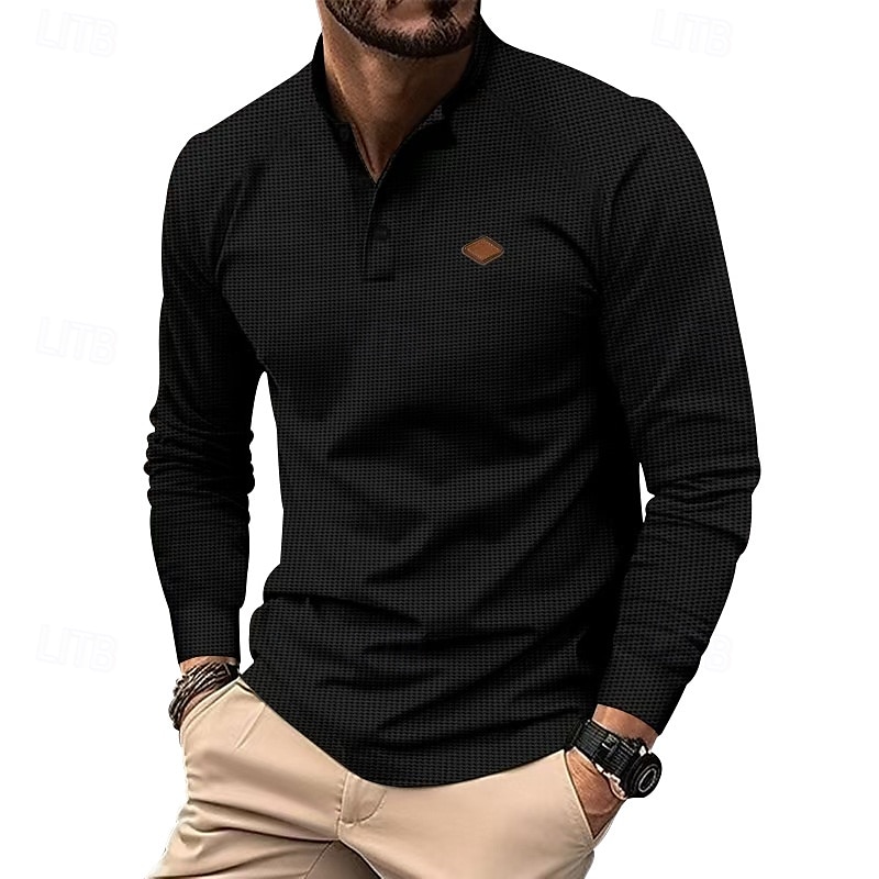 Pánské Tričko s knoflíkem Tričko Waffle Henley košile Tričko Henley Dlouhý rukáv Henley Jaro Podzim Bez vzoru Módní Designové Základní Knoflíky Dovolená ulice Jdeme ven Černá Bílá Královská modř Top 2025 - $17.49 –P9