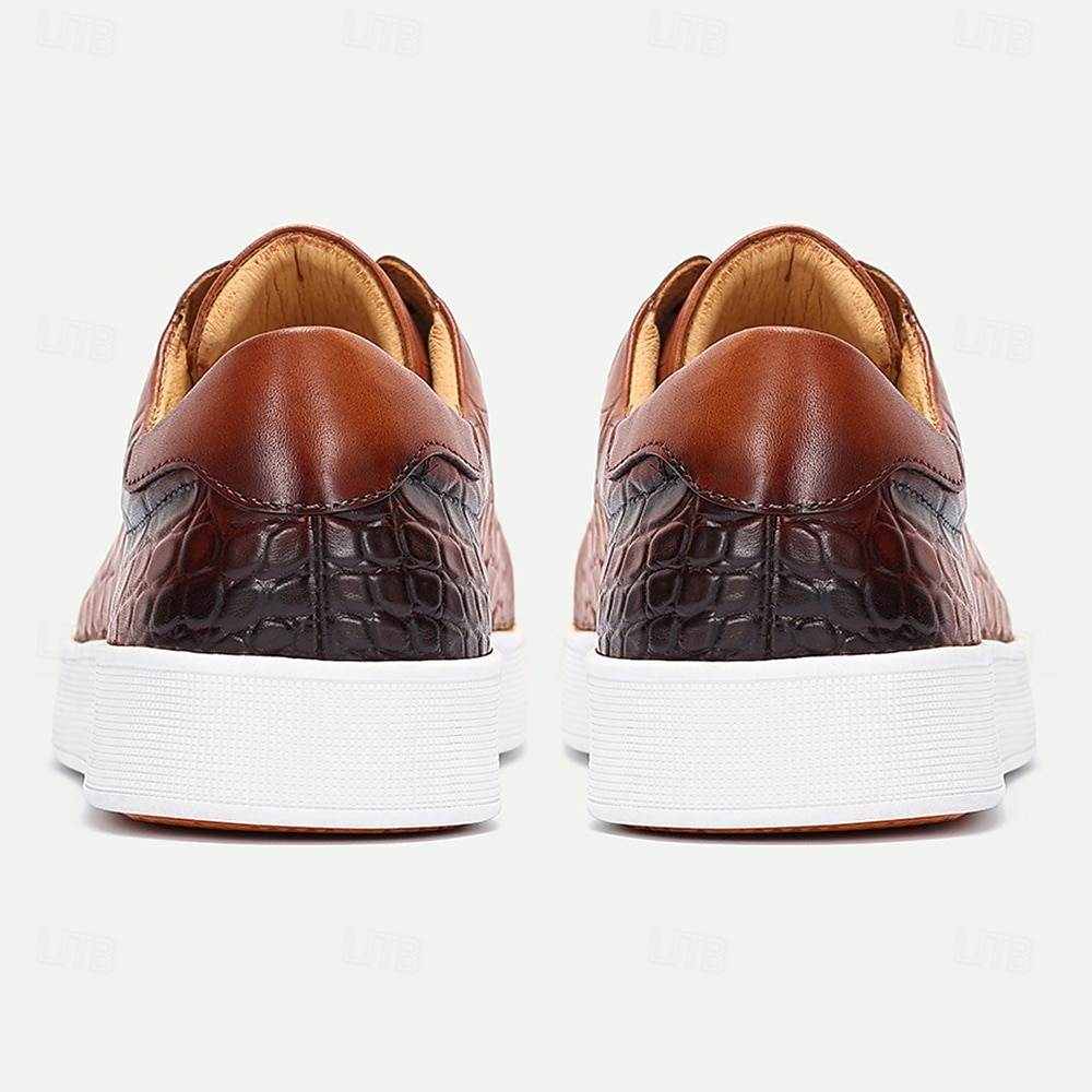 scarpe da ginnastica da uomo in vera pelle marrone – eleganti scarpe casual con lacci e stampa coccodrillo per l'uso quotidiano del 2026 a $99.99 –P3