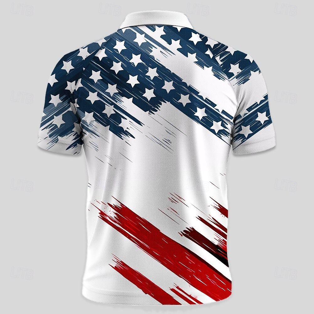 2026 250. Herren Amerikanische Flagge Polo Kurzarm Polo Shirts Kragen Shirts Vintage Freizeit Outdoor Athleisure 3D-Druck Knöpfe Sommer Blau Weiß Dunkelblau 2026 - $22.99 –P2