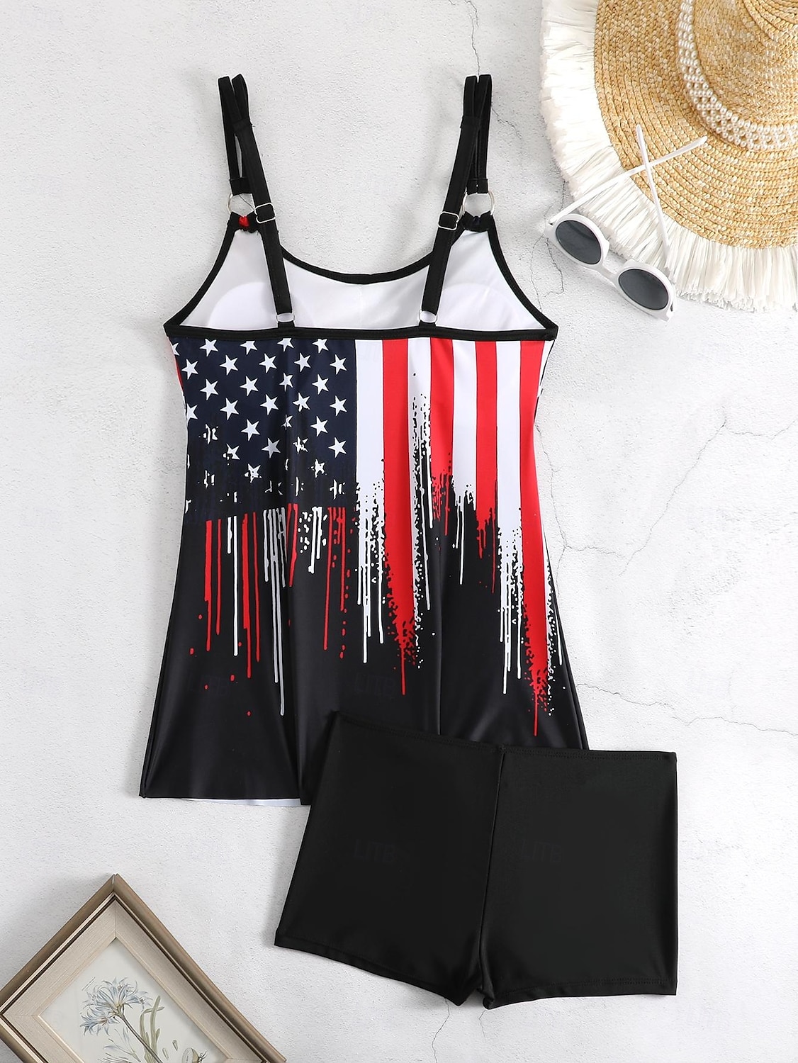 Dam Plusstorlekar Badkläder Tankini 2 st Längre baddräkt Pojkeben Baddräkt Öppen rygg Stickat Hög midja Stylish Sportig Flagga Randig Doppa Ärmlös Baddräkter 2025 - $24.99 –P6