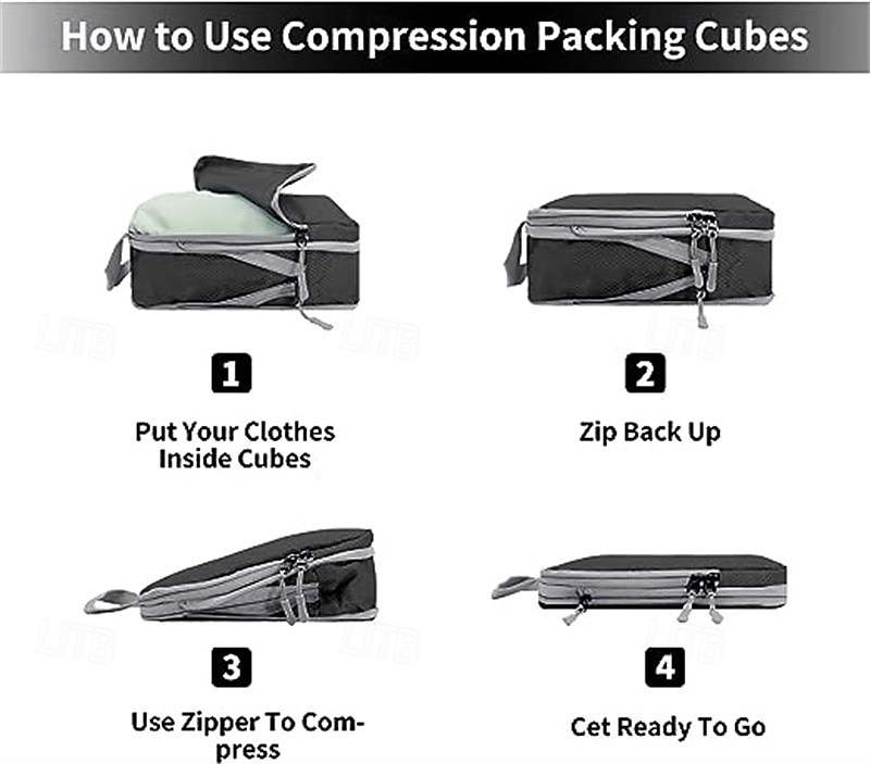 set di cubi di compressione per l'imballaggio da viaggio, borse portaoggetti di grande capacità da 4 pezzi con tessuto a motivo a rombi, organizer impermeabile per bagagli del 2025 a $12.99 –P1