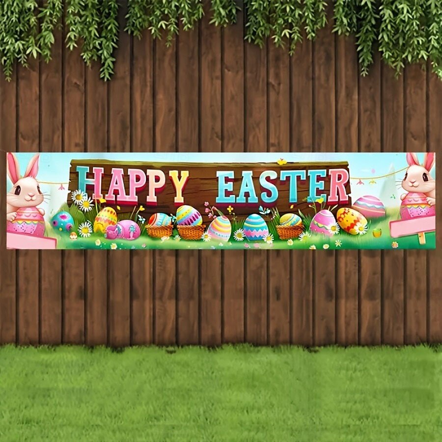 Pancarta de Pascua para exteriores, decoración de jardín, sombrilla, barbacoa, suministros para fiestas, decoración navideña, reuniones en interiores 2025 - $8.99 -P1