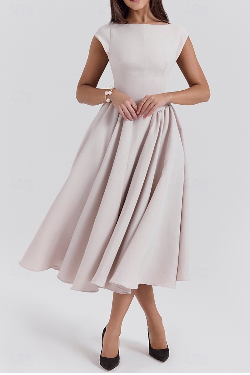 Dames Halflange jurk Witte jurk Modieus Modern Verjaardag valmistuminen Afspraakje Normale pasvorm Effen Mouwloos Strakke ronde hals Zwart Lichtgrijs Beige Zomer 2025 - $33.99 –P17