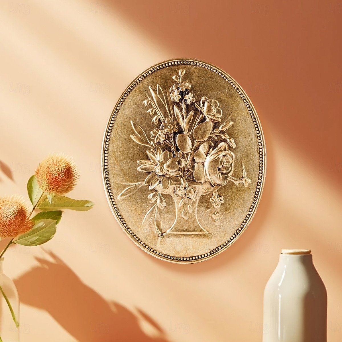 decoração de parede esculpida em baixo-relevo oval dourado vintage, decoração de parede de resina pintada à mão para casa, estilo retrô europeu, ideal para decoração de casa, hotel e adereços de de 2025 por $25.99 –P9