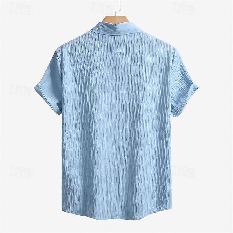 Men's Shirt Summer Shirt Casual Shirt Button Up Shirt Blue Green Gray Short Sleeve Plain Collar Daily Clothing Apparel Fashion Casual Comfortable 2025 - $22.99 –P6
