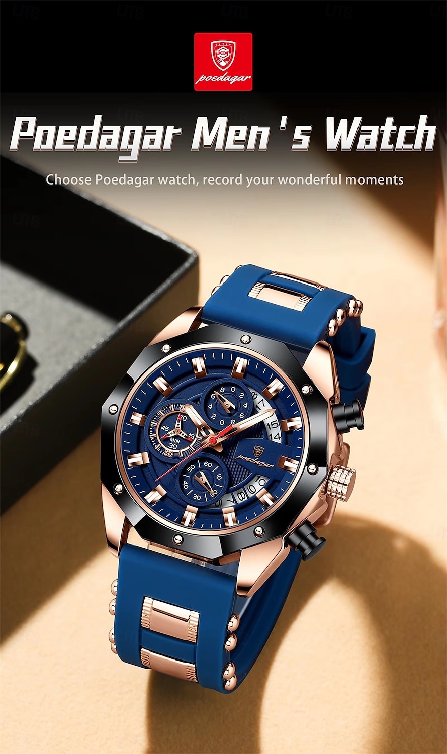 POEDAGAR Fashion Men Watch Waterproof Luminous Chronograph Date Man Wristwatch Silicone Strap Luxury Sports Men's Quartz Watches 2025 - $37.99 –P1