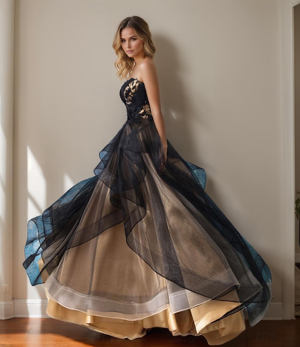 Ball Gown Bál Ruhák Elegáns Ruha Formális Esküvői Vendég Hosszú Ujjú Ujjatlan Szív Formájú Virágos Kábel Csipke Ráncolt 2025 - $141.99 –P1