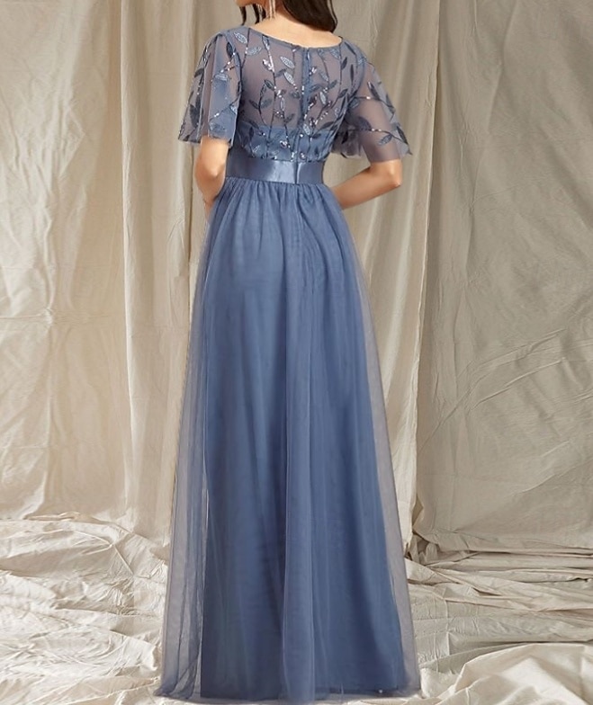 A-Line Wedding Guest Dresses Elegant Dress Wedding Guest Floor Length Short Sleeve Crew Neck Fall Wedding Guest Lace with Glitter Sequin 2025 - $164.99 –P2