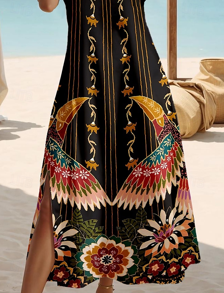 Frauen Maxikleid Sommerkleid A-Linien Kleid Urlaub Lässig Urlaub Tägliche Regulär Passform Blumen Grafik Kurze Ärmel V-Ausschnitt Schwarz Frühling Herbst 2025 - $28.99 –P3