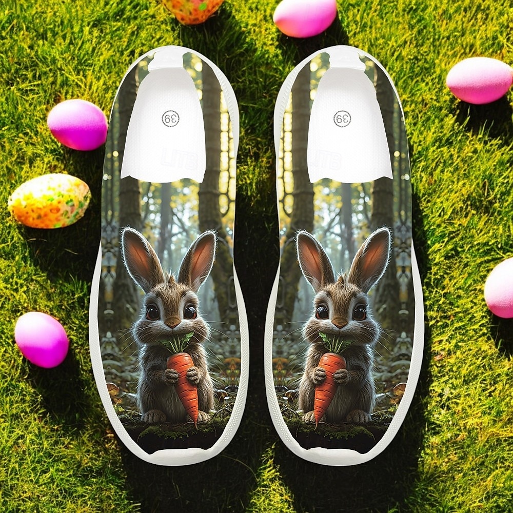 trampki typu slip-on z nadrukiem wielkanocnego króliczka – lekkie, oddychające buty do chodzenia dla kobiet, urocze obuwie na święta 2025 - $29.99 –P2