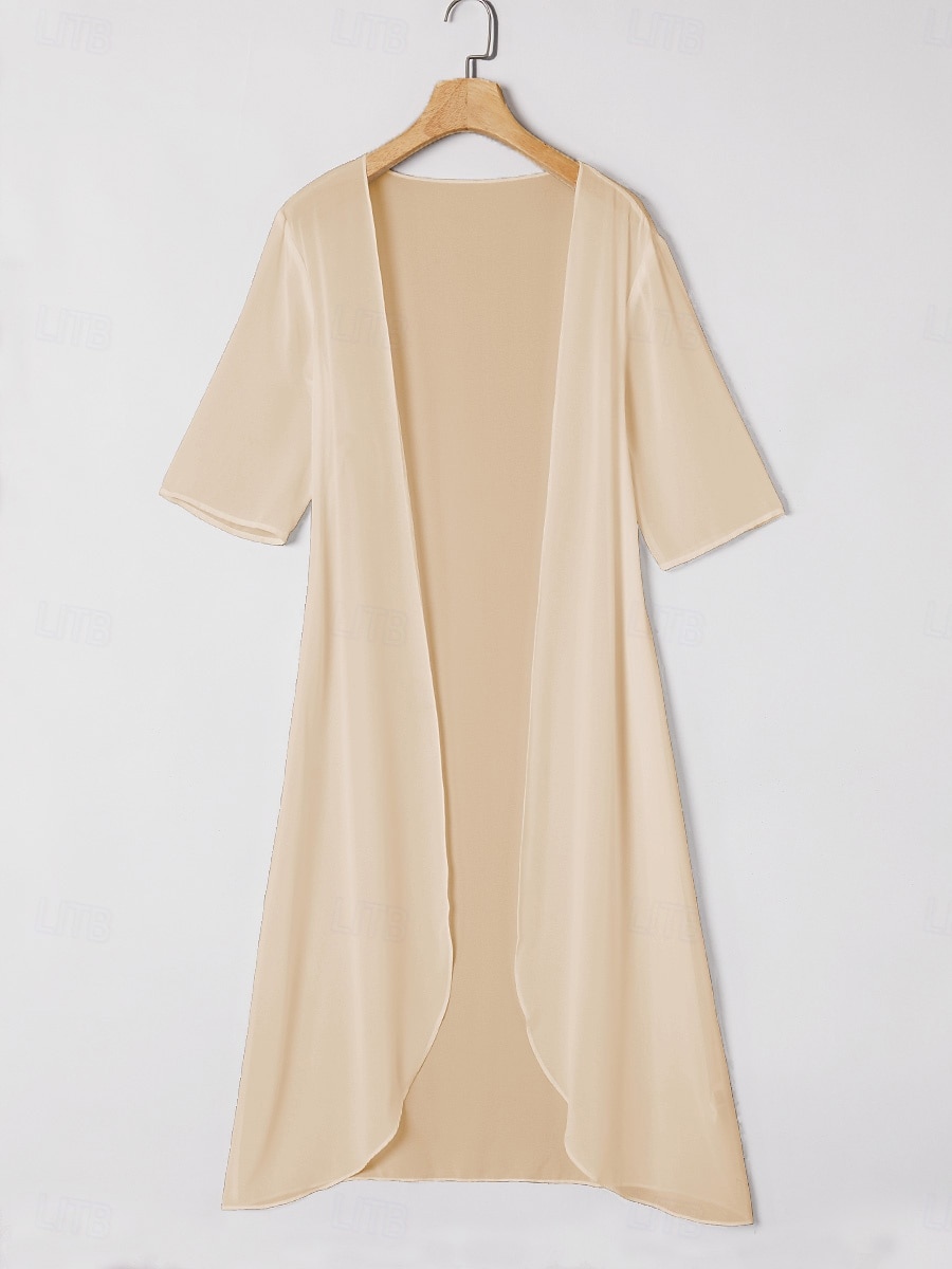 dam chiffong cover-up jacka enfärgad elegant elegant halvärm champagne sommar vår 2025 - $29.99 –P1
