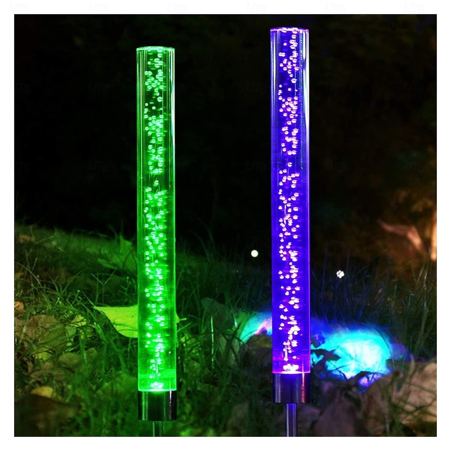 Solarlicht für Außenwege, Terrassenbeleuchtung, 2er-Pack Solarröhrenlichter, Solar-Acryl-Blasenlicht, wasserdicht, RGB-Farbwechsel-Solar-Erdspießlicht 2025 - $14.99 –P7