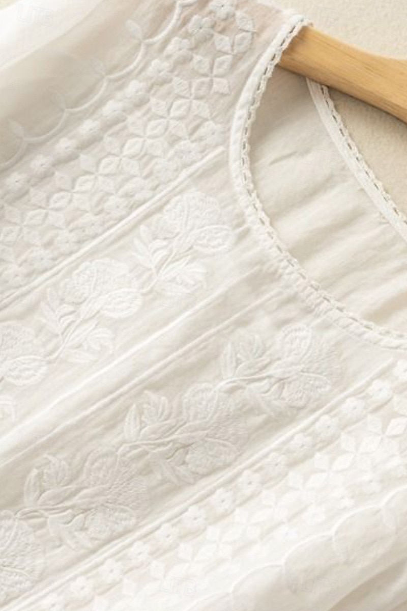 Damen Hemd Bluse Kunstbaumwollleinen Netz Einfach Modern Halbarm Rundhalsausschnitt Normale Oberteile Täglich Ferien Ausgehen Blau Weiß Gelb Purpur Khaki Sommer 2026 - $8.49 –P4