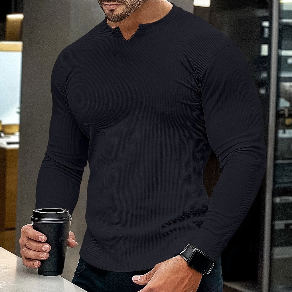 Per uomo Maglietta Maglietta a Maglia a Coste Camicia a Maniche Lunghe Manica Lunga Scollo a V Estate Semplice Striscia di Fossa Moda Designer Essenziale Lavoro a maglia Vacanza Streetwear Uscire del 2025 a $10.49 –P9