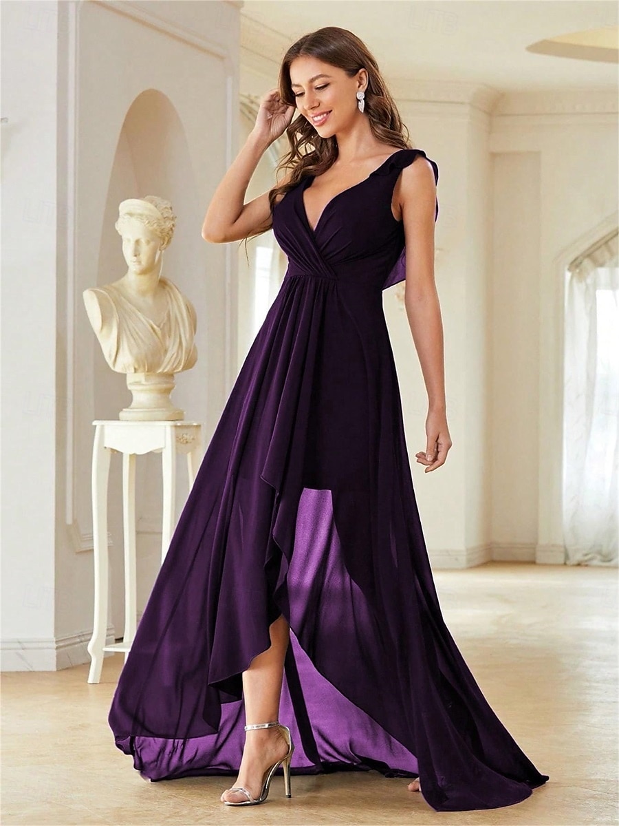 Robe Robe de Mère de Mariée  Élégant Fête Col en V Longueur au sol Chiffon Sans manches avec Plis 2025 de 2025 ? $79.99 –P12