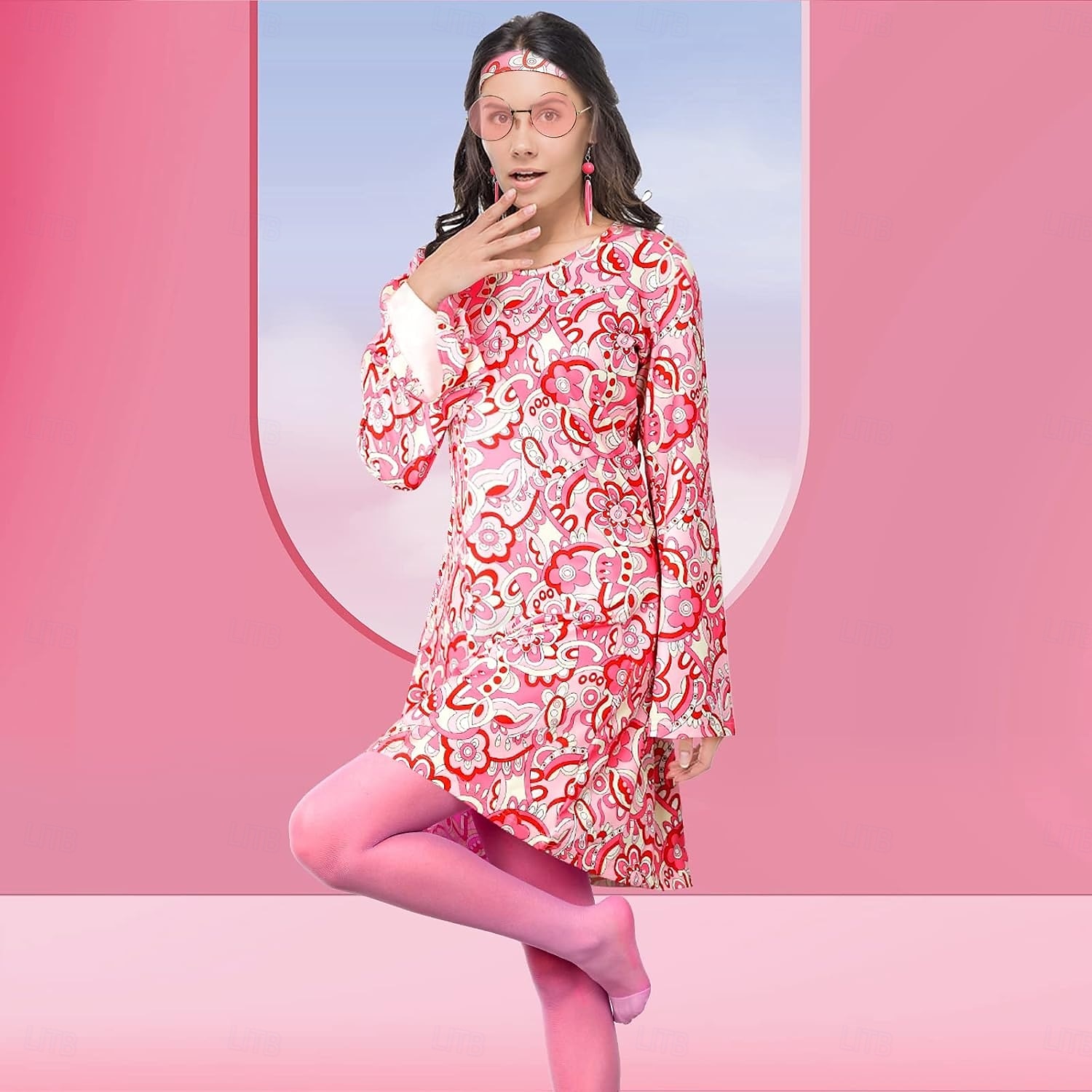 Retro / vintage 1960 luku 1970 luku Cosplay-Asut Asut Tarvikesarja Hippi Naisten Karnevaali Naamiaiset Suoritus Juhla Pride-paraati Aikuisten Leninki Korvakorut Pääpanta 2025 - $26.99 –P2
