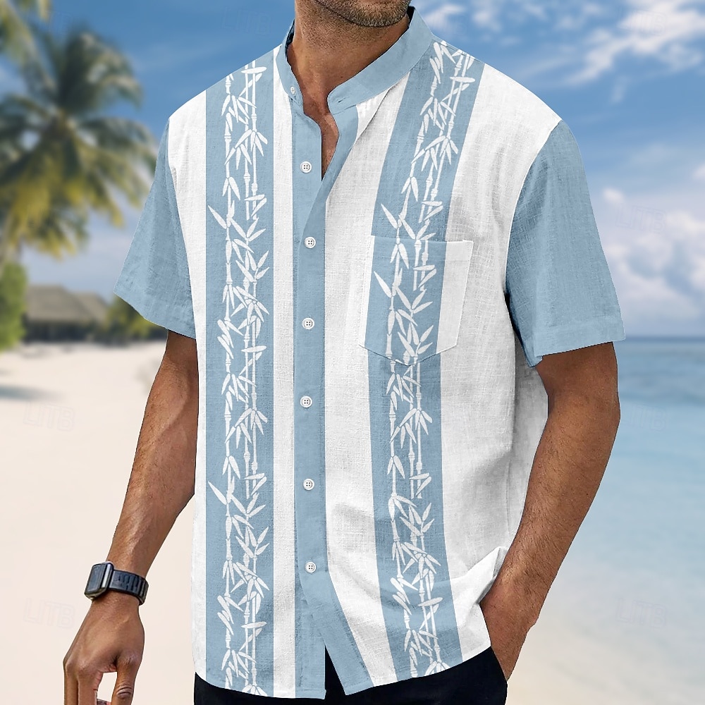 Homens Plantas Bambu Camisa Social Camisa de gola alta Manga Curta Moda Casual Férias Feriado Roupa de Praia Verão Primavera Colarinho Mandarim Faixa colarinho do vovô Abotoar Impressão 3D Camisa de 2026 por $25.99 –P3