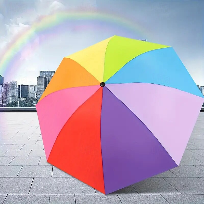 Waterproof Sunshade Rainbow Folding Umbrella Tri-fold Portable And Durable Polyester Material Outdoor Use Seven Colors 2025 - $23.99 –P5