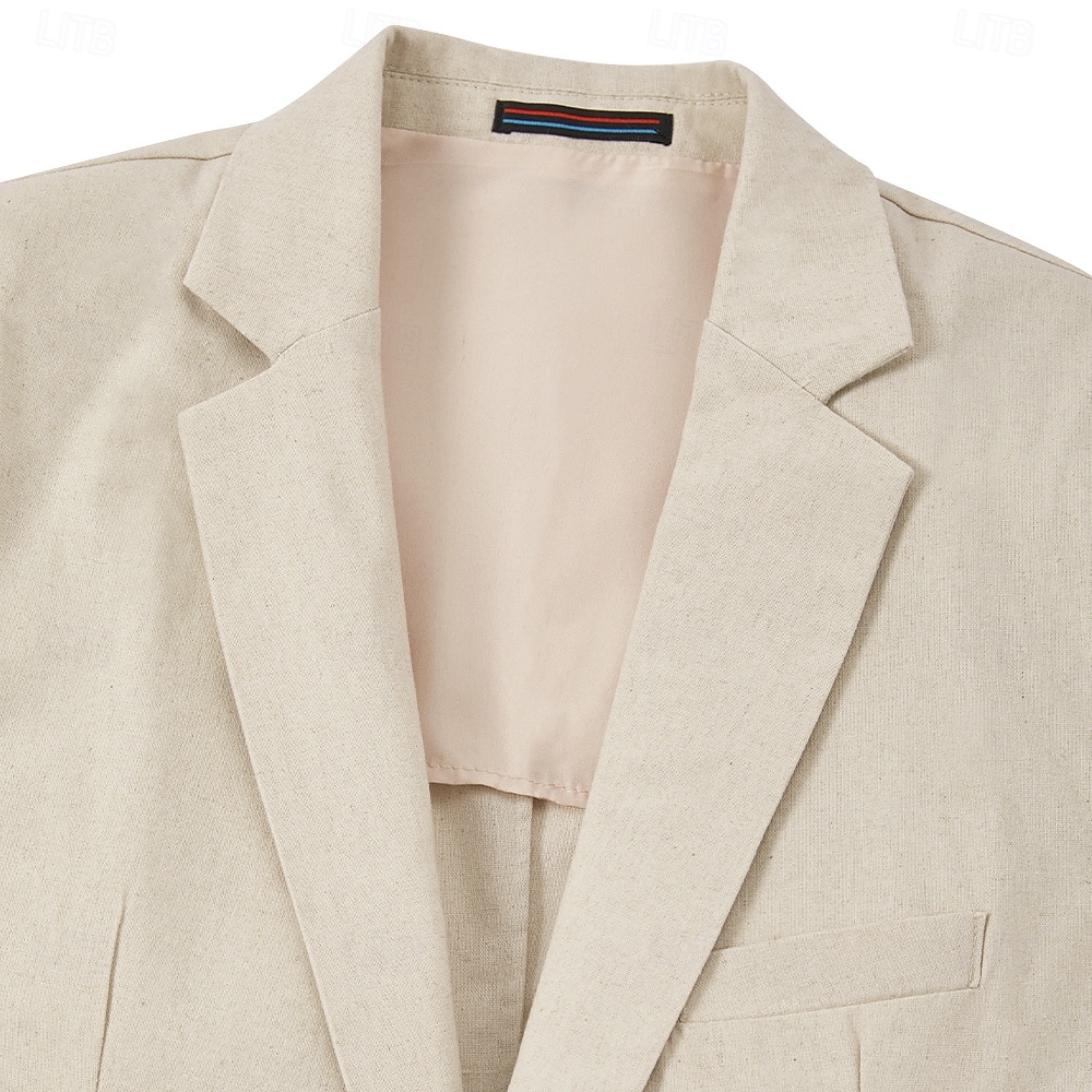 Costumes de mariage d'été en lin pour hommes, blanc, bleu ciel, mode, demi-doublé, léger, couleur unie, coupe standard, 2 pièces, simple boutonnage, un bouton de 2025 ? $125.99 –P6