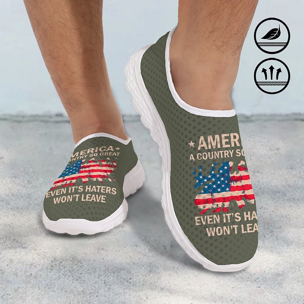 pánské vlastenecké prodyšné slip-on boty - tenisky s potiskem vlajky USA pro den nezávislosti a běžné nošení 2025 - $29.99 –P3