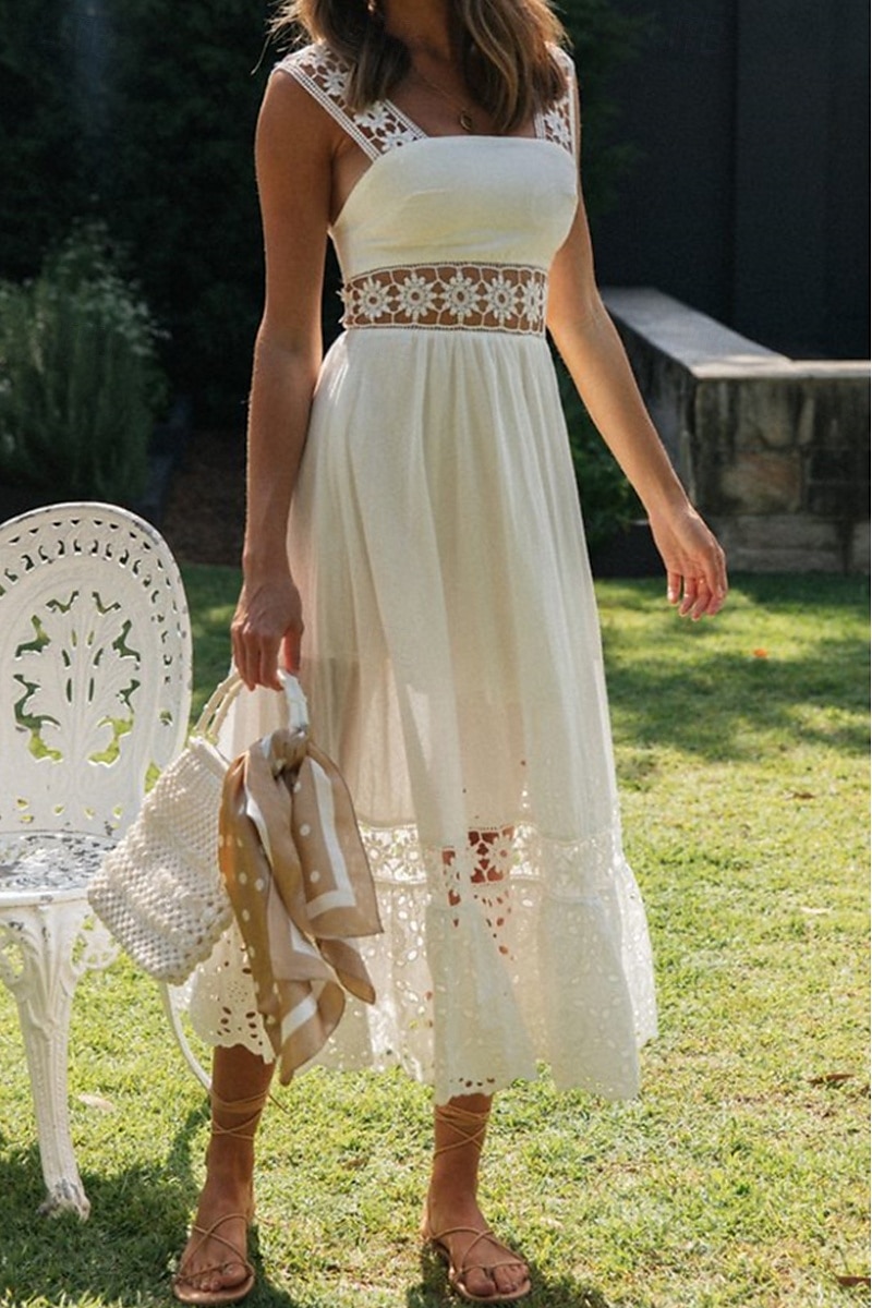 Women's Midi Dress White Dress Graduation Dress Elegant Fashion Modern Vacation Birthday Going out Regular Fit Plain Sleeveless U Neck White Summer 2025 - $32.99 –P4