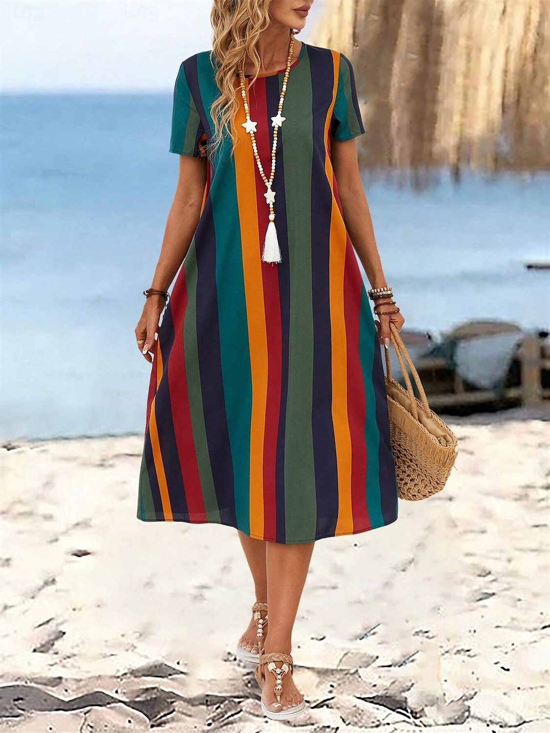 Damen Mini Kleid T-Shirt Kleid Tee Kleid Sommerkleid Freizeit Täglich Regulärer Fit Grafisch Gestreift Kurzarm Rundhalsausschnitt Orange Sommer Frühling 2025 - $32.99 –P4