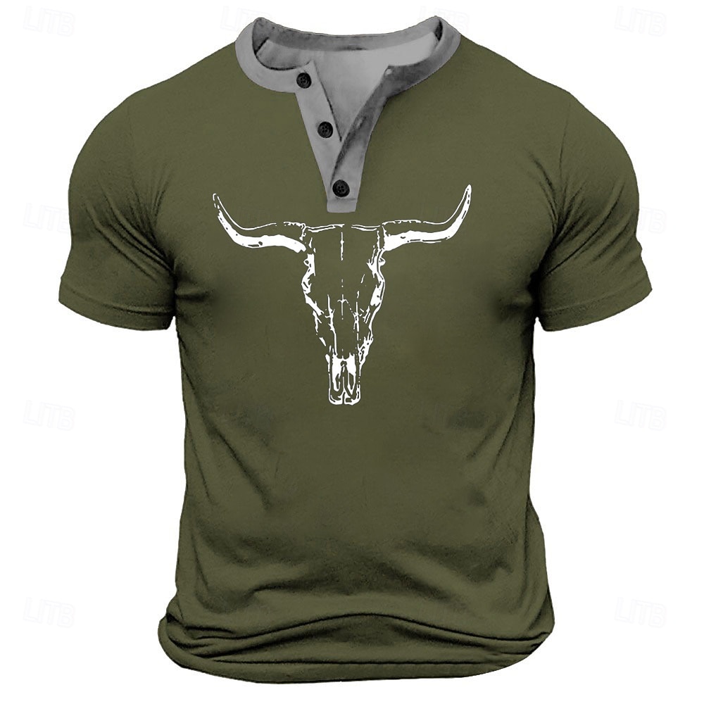 Men's Bull T Shirt Henley Shirt Short Sleeve Designer Retro Vintage Casual Daily Street Summer Spring Black White Navy Blue Military Green Henley Henley T-Shirt 2026 - $22.99 –P4