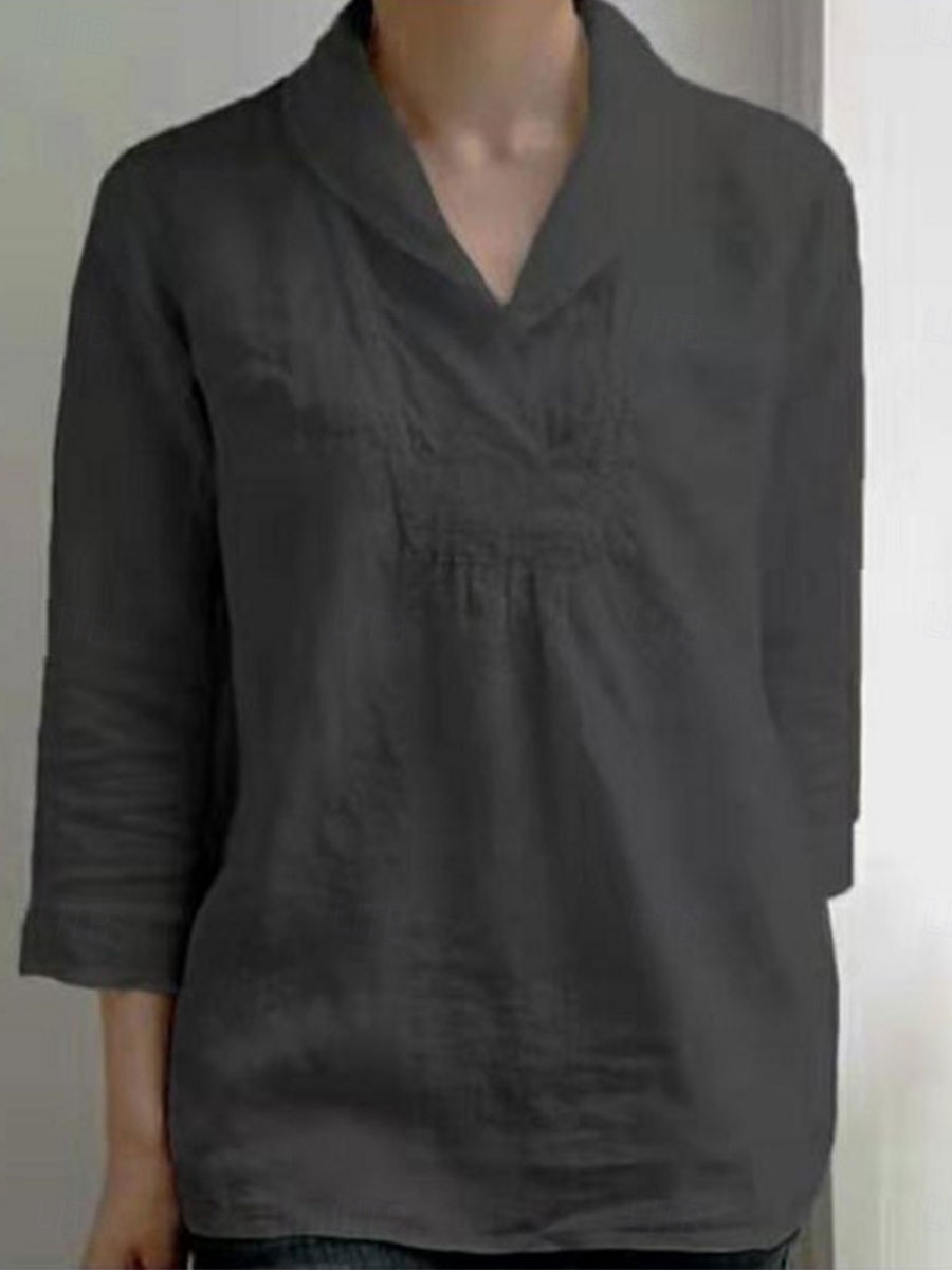 Damen Baumwoll-Leinen Hemd Bluse Uni Elegant Täglich Stylish Langarmhemd Kragen Regelmäßige Tops Tägliches Patchwork Schwarz Weiß Sommer Frühling 2025 - $19.99 –P5