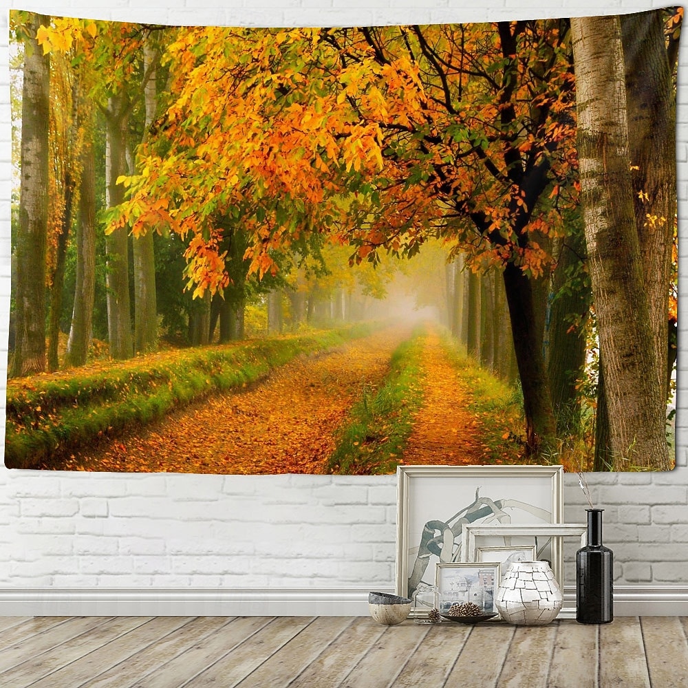 podzimní žlutá lesní scenérie závěsná tapiserie nástěnné umění velkoplošná tapiserie nástěnná malba dekorace fotografie pozadí koberec závěsy domácí ložnice dekorace obývacího pokoje 2026 - $15.99 –P5
