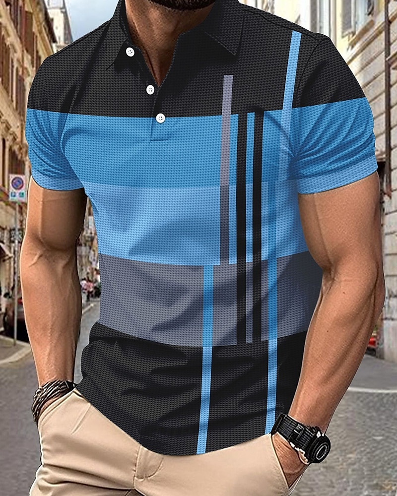 Herr Golftröja Golf pikétröjor Arbete Ledigt Kavajslag Kortärmad Grundläggande Modern Rand Lappverk Knappar Sommar Normal Rosa + Orange Mörkrosa Blå Purpur Orange Grön Golftröja 2025 - GBP £18 –P1