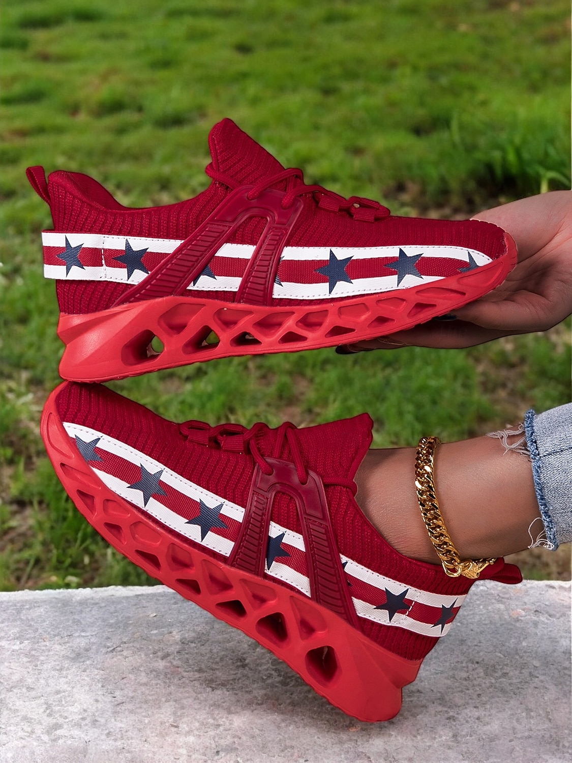 Damen-Sneaker mit Blade-Sohle zum Unabhängigkeitstag – patriotische Laufschuhe mit amerikanischer Flagge für Sport und Freizeit 2025 - $29.99 –P1