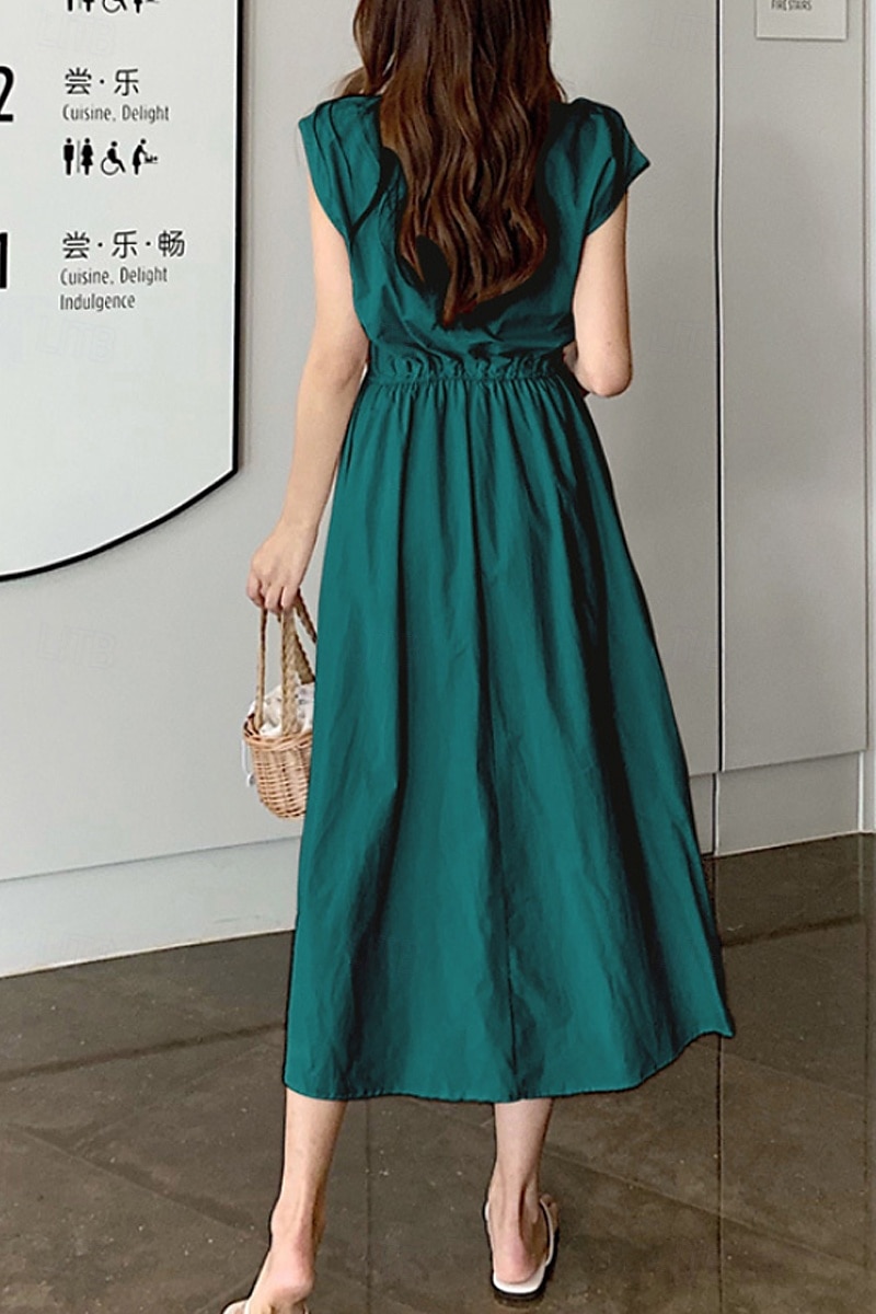 Per donna Abito Midi Abiti in cotone e lino Moda Classico Moderno All'aperto Quotidiano Ferie Vestibilità regolare Semplice Senza Maniche Girocollo Nero Verde chiaro Verde militare Blu marino Estate del 2025 a $26.99 –P13