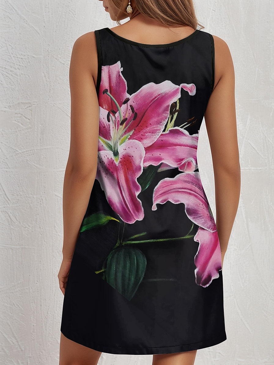 Dam Mini klänning A linjeklänning Sommarklänning Off Shoulder Klänning Semester Ledigt Dagligen Lös passning Blommig Grafisk Ärmlös U-hals Rodnande Rosa Sommar 2025 - $21.99 –P2