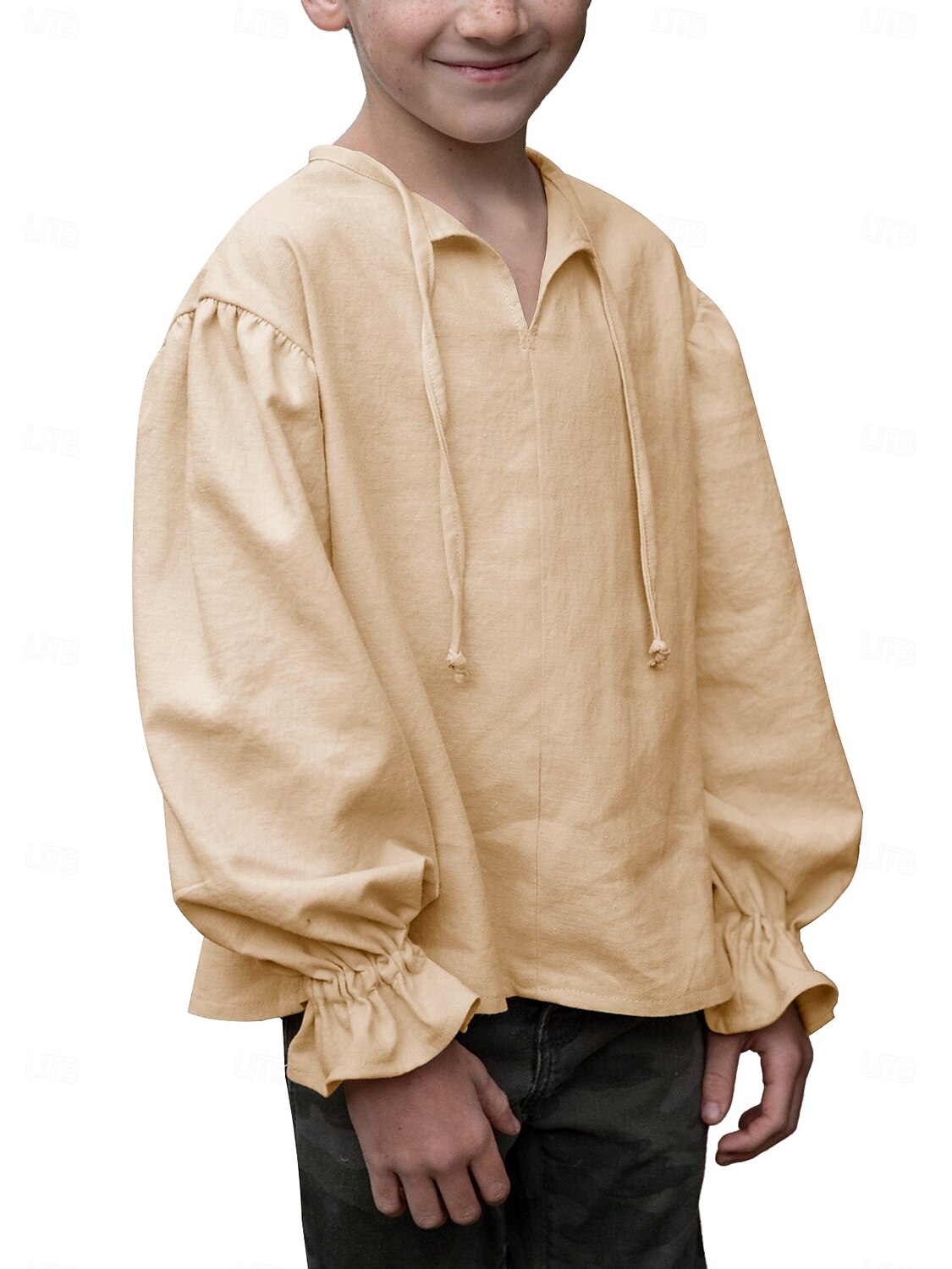 Retro Vintage Medieval Renaissance Shirt Pirate Viking Lace up Solid Color Boys Pirate Halloween Carnival Children's Day Vacation Casual Daily LARP Kid's Shirt Spring & Summer 2025 - $25.99 –P10