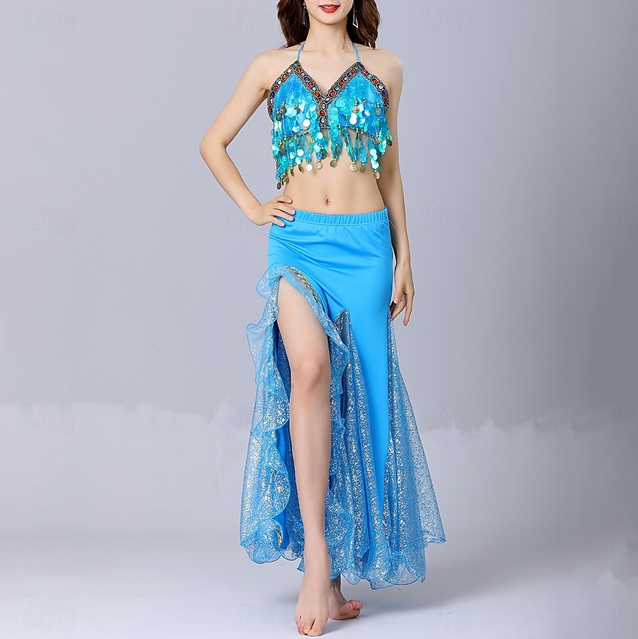 Belly Dance Skirts Gold Coin Pure Color Splicing Women's Performance Training Sleeveless High Polyester 2026 - $73.99 –P5
