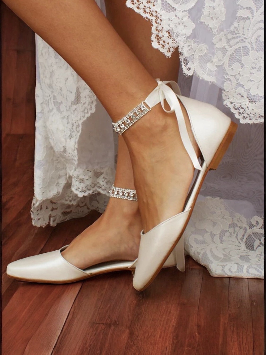 ballerine da donna a punta color avorio con cinturino alla caviglia con strass – ballerine chic per appuntamenti serali e matrimoni del 2025 a $54.99 –P3