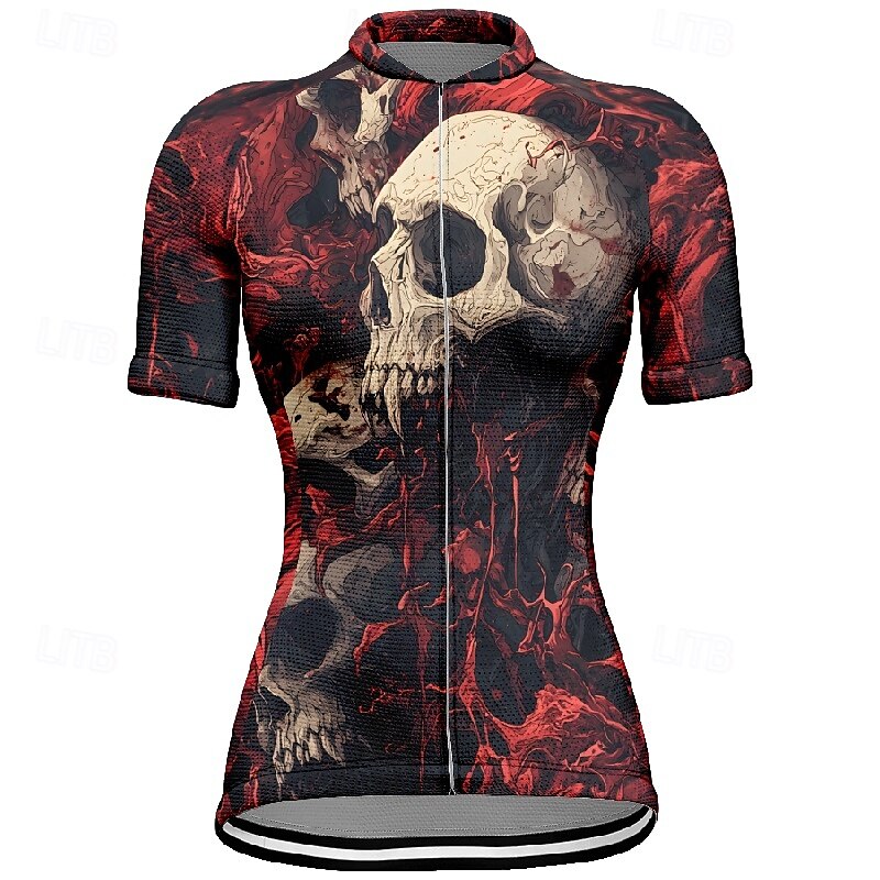 Women's Cycling Jersey Short Sleeve Bike Tee Tshirt Jersey with 3 Rear Pockets Mountain Bike MTB Breathable Quick Dry Anatomic Design Wicking Wine Red Black Red Skull Sports Clothing Apparel 2025 - $23.99 –P9